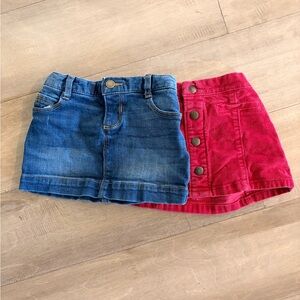 Blue Denim Skirt + Red Corduroy Button Skirt